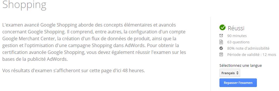 Certification Google Shopping