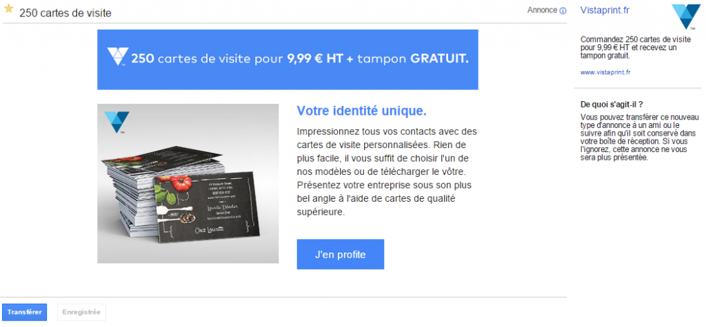 Le message GSP de VistaPrint