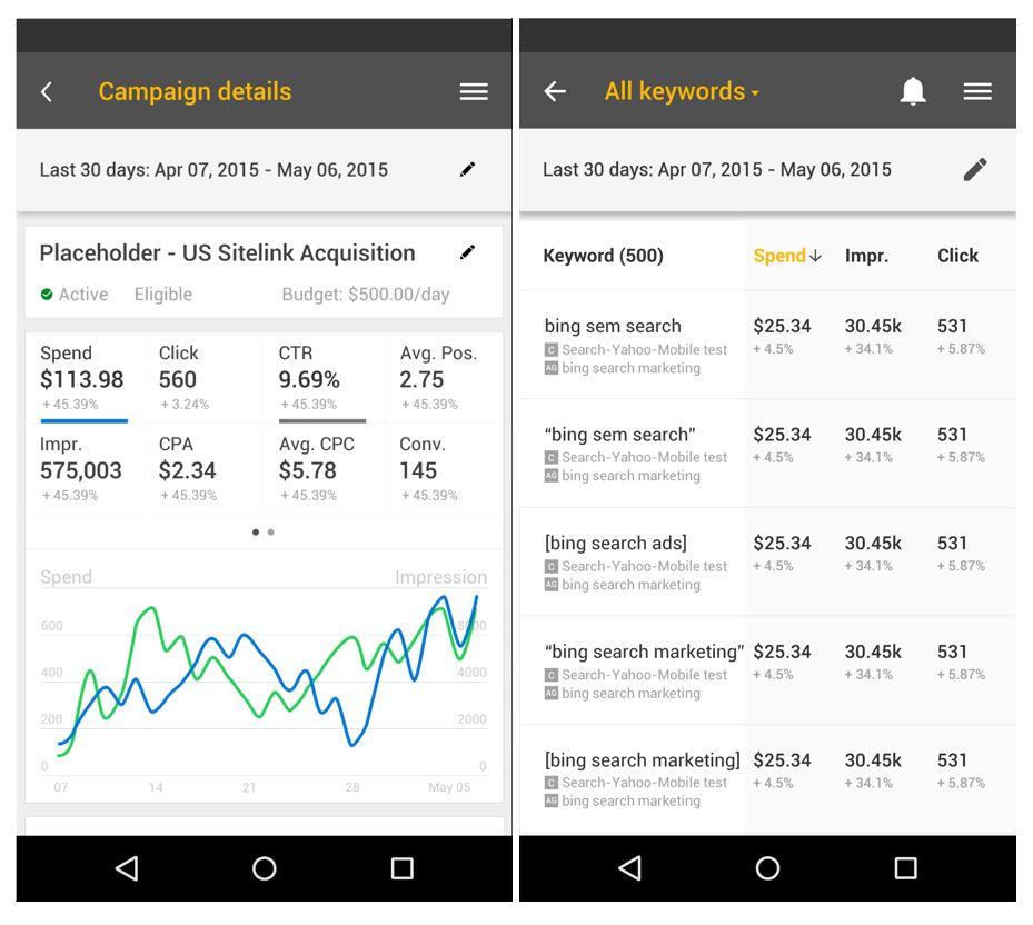 Application Bing Ads sous Android