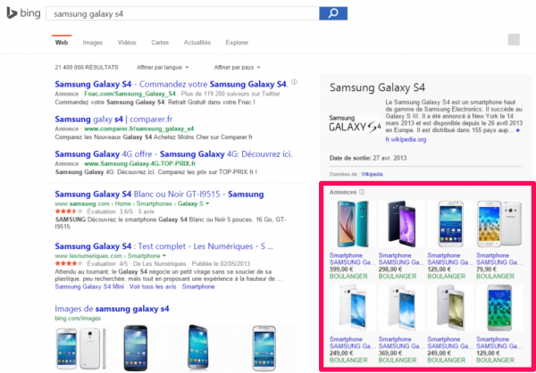 Annonces Bing Shopping France