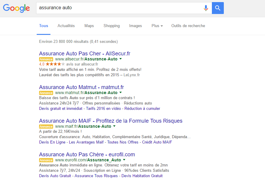 Google AdWords annonces jaunes
