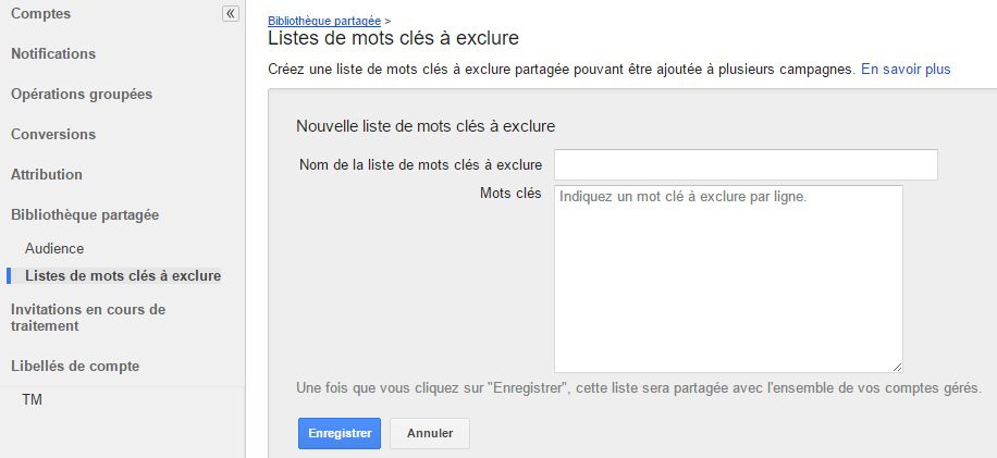 mots-clés à exclure