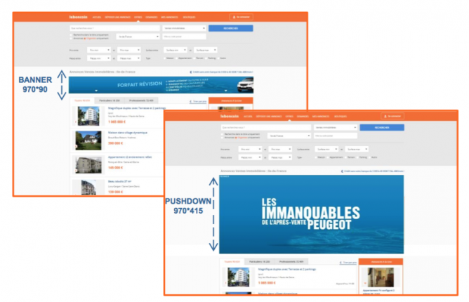 Format publicitaire bannière pushdow animée ou vidéo Le Bon Coin