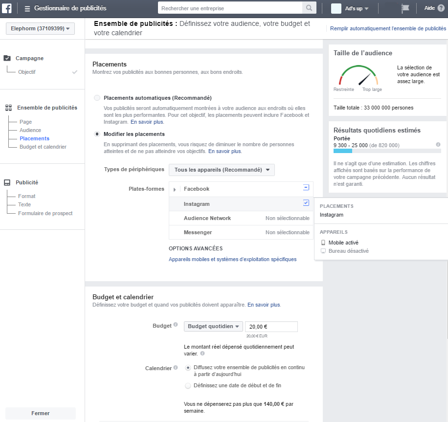 configurer les paramètres instagram lead ads