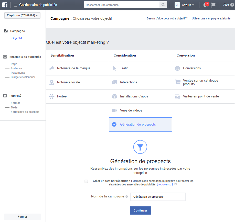 créer une campagne instagram lead ads sur facebook