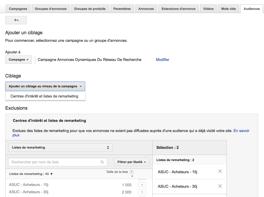 AdWords exclusion audience
