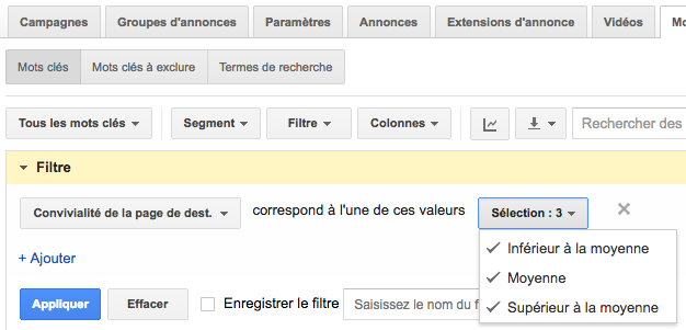 Filtre convivialité page d'accueil