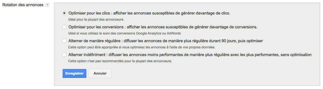 Rotation annonces adwords