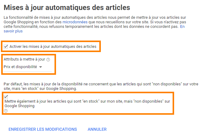 Mise à jour automatique des articles Google Shopping