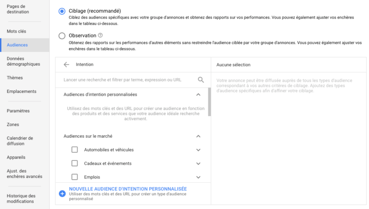 Audiences d'intention personnalisées