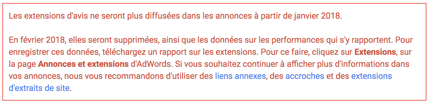 extension d'avis