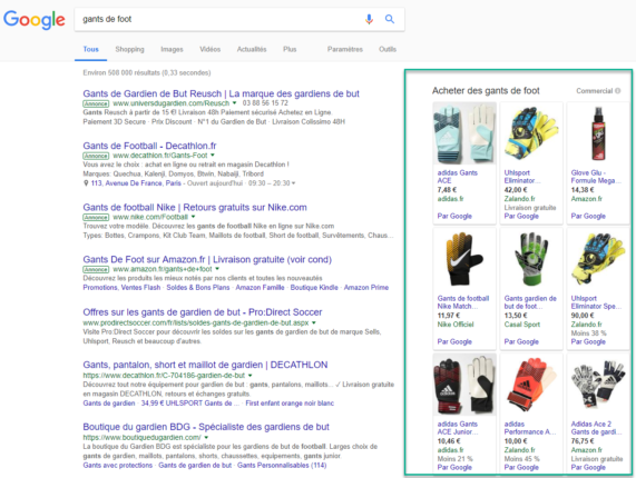 Exemple de capture Google Shopping à Droite