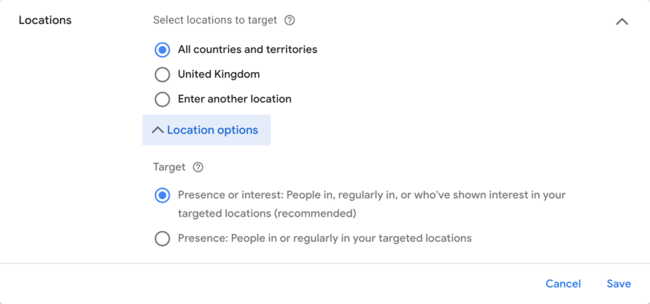 Les nouvelles fonctionnalités relatives à la géolocalisation sur Performances Max. Source : Google.