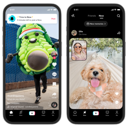 Les premières images de TikTok Now, dont l'interface est très inspirée de celle de BeReal.