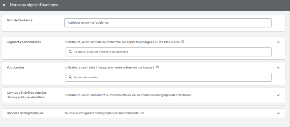 Les signaux d'audience sont essentiels sur Performance Max. Source : Google Ads.