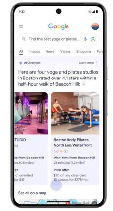 Des questions plus complexes grâce à l'IA générative dans la recherche sur Google.